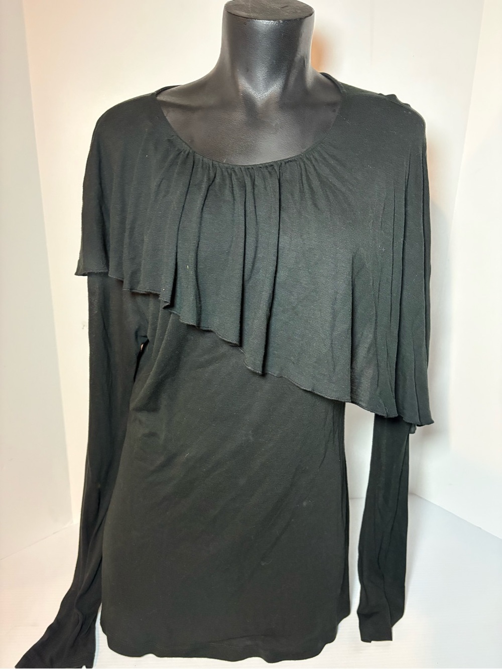 BCBGMaxAzria Black Layered Ruffle Scoop Neck Top